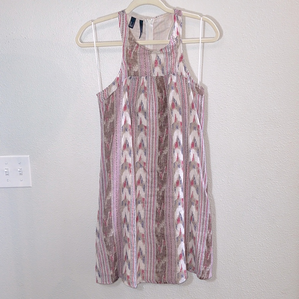 MNG by Mango Aztec pattern print sleeveless halter dress w back zip fully lined